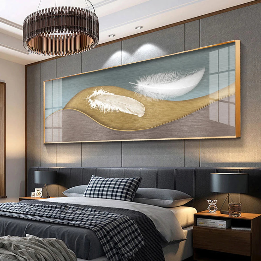 Modern Luxury Golden Feathers Gold Foil Deer Canvas Painting Wall Art Abstract Nordic Posters Prints for Living Room Decoration