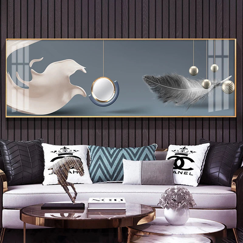 Modern Luxury Golden Feathers Gold Foil Deer Canvas Painting Wall Art Abstract Nordic Posters Prints for Living Room Decoration