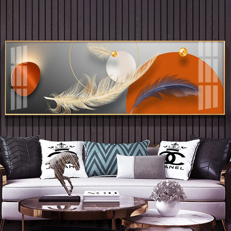Modern Luxury Golden Feathers Gold Foil Deer Canvas Painting Wall Art Abstract Nordic Posters Prints for Living Room Decoration