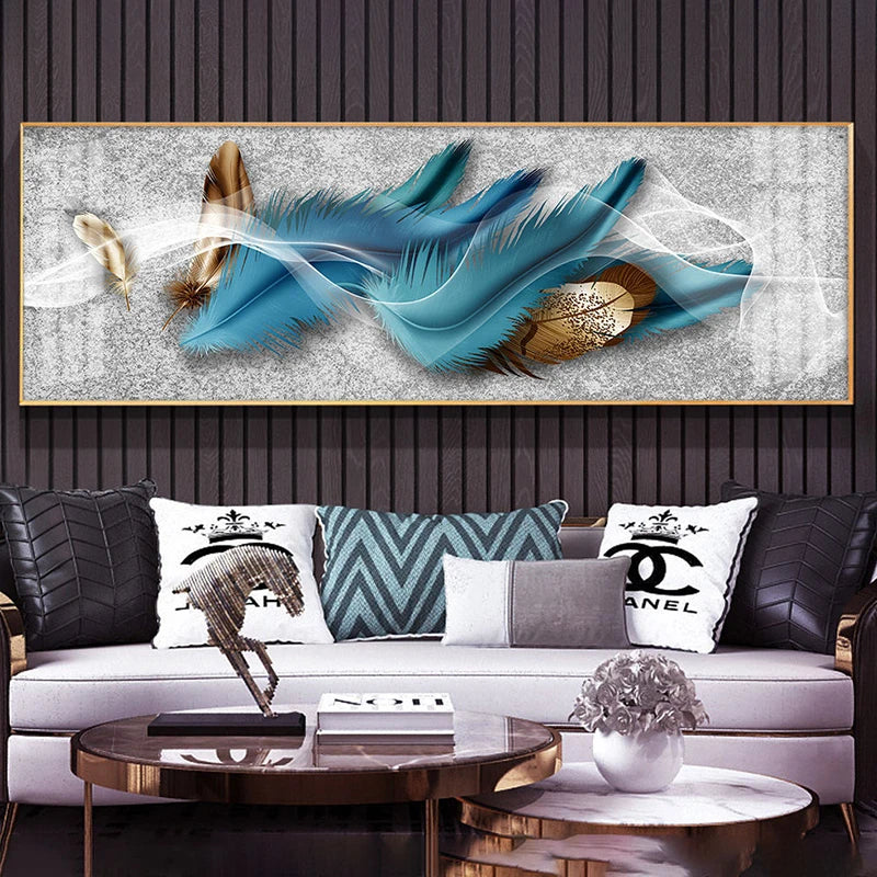 Modern Luxury Golden Feathers Gold Foil Deer Canvas Painting Wall Art Abstract Nordic Posters Prints for Living Room Decoration