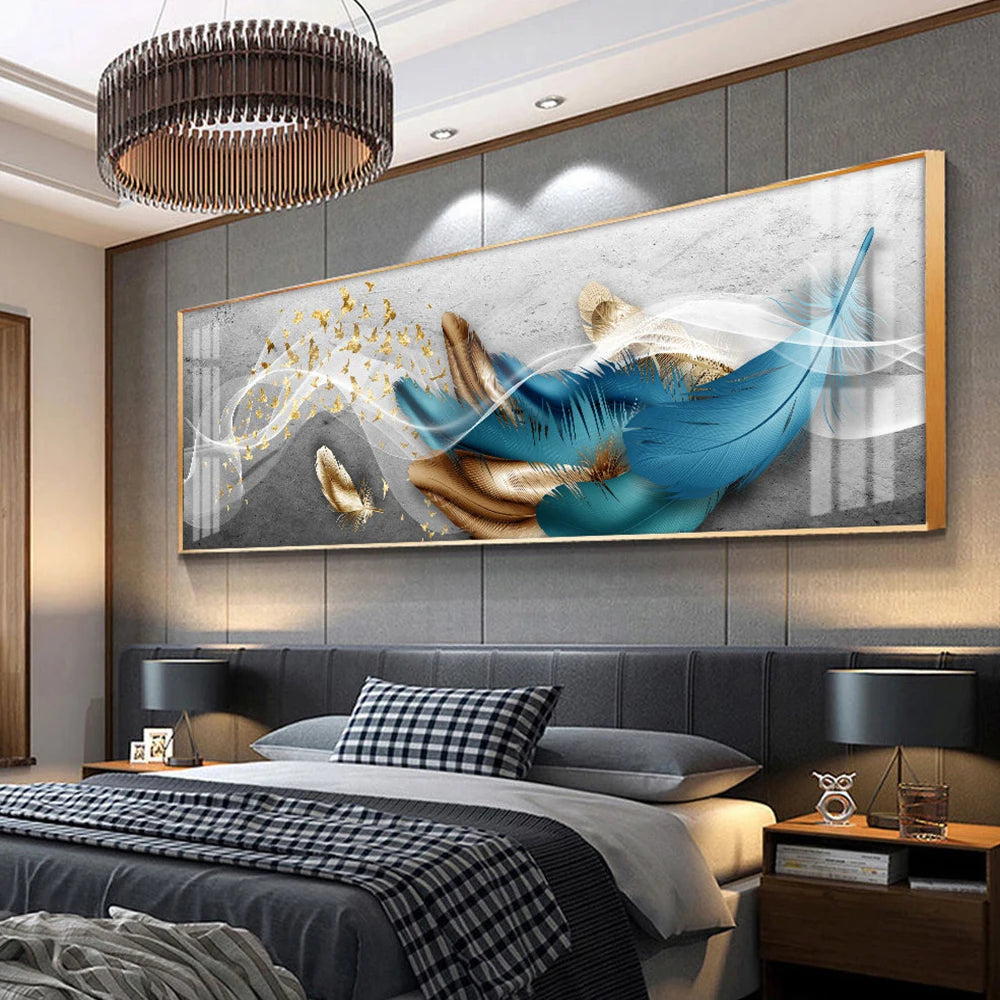 Modern Luxury Golden Feathers Gold Foil Deer Canvas Painting Wall Art Abstract Nordic Posters Prints for Living Room Decoration