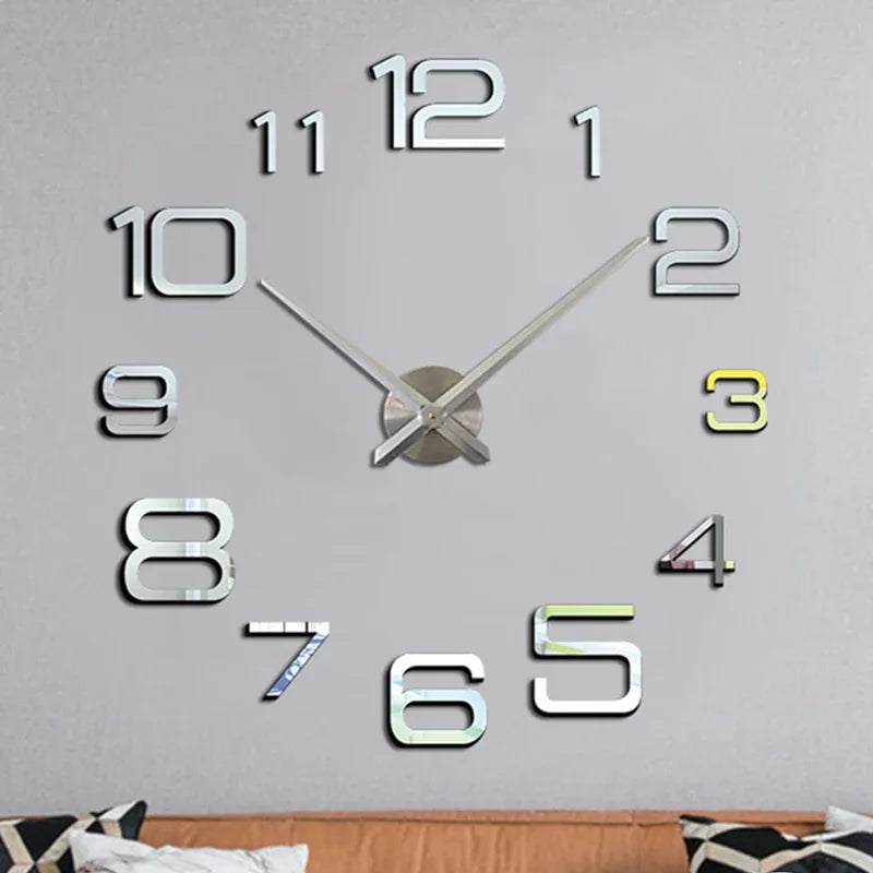 Large Wall Clocks 3D DIY Quartz Clock Acrylic Mirror Stickers For Home Living Room Office Wall Decoration Hanging Horloge Watch