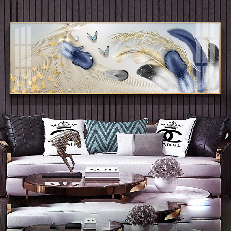 Modern Luxury Golden Feathers Gold Foil Deer Canvas Painting Wall Art Abstract Nordic Posters Prints for Living Room Decoration