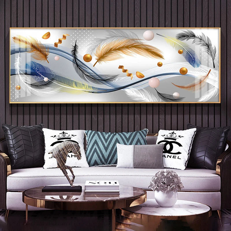 Modern Luxury Golden Feathers Gold Foil Deer Canvas Painting Wall Art Abstract Nordic Posters Prints for Living Room Decoration