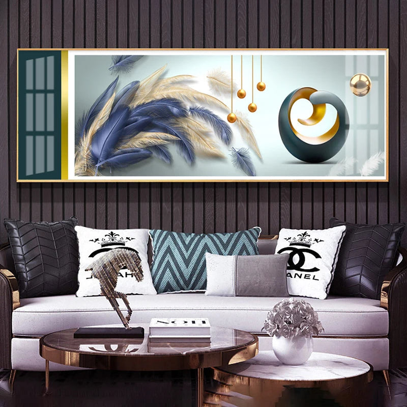 Modern Luxury Golden Feathers Gold Foil Deer Canvas Painting Wall Art Abstract Nordic Posters Prints for Living Room Decoration
