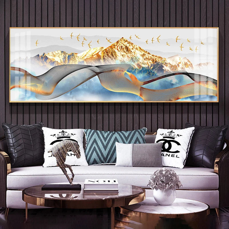 Modern Luxury Golden Feathers Gold Foil Deer Canvas Painting Wall Art Abstract Nordic Posters Prints for Living Room Decoration