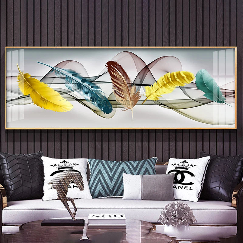 Modern Luxury Golden Feathers Gold Foil Deer Canvas Painting Wall Art Abstract Nordic Posters Prints for Living Room Decoration