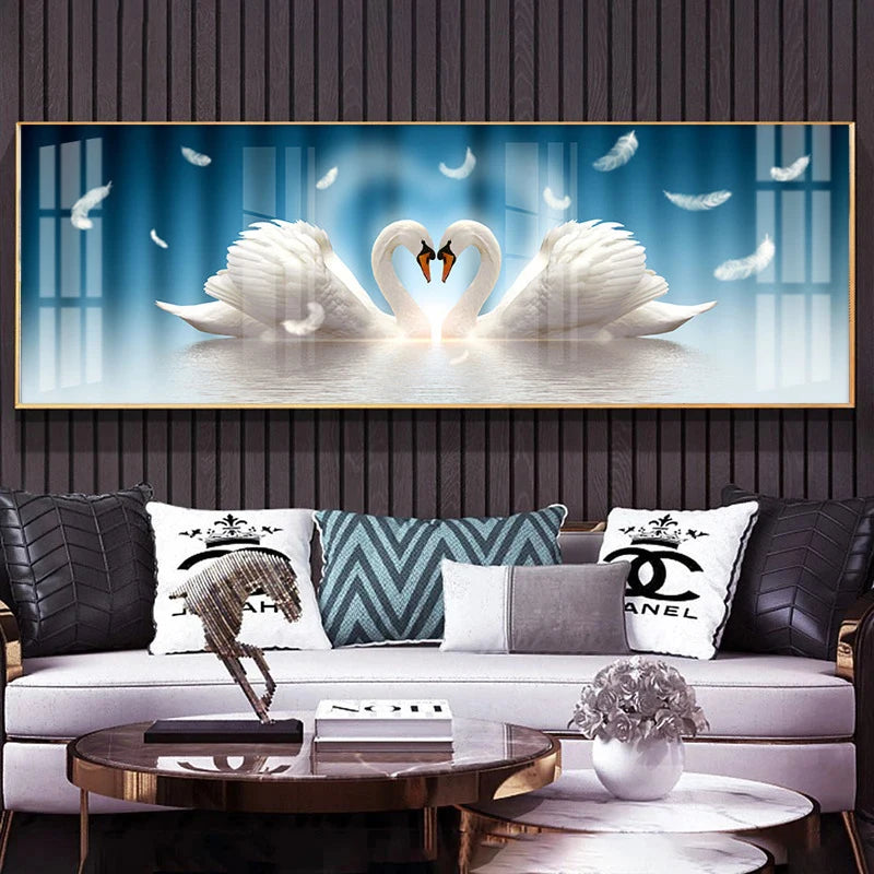 Modern Luxury Golden Feathers Gold Foil Deer Canvas Painting Wall Art Abstract Nordic Posters Prints for Living Room Decoration