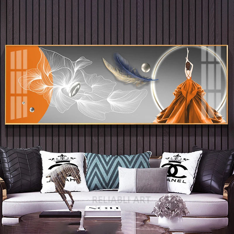 Modern Luxury Golden Feathers Gold Foil Deer Canvas Painting Wall Art Abstract Nordic Posters Prints for Living Room Decoration