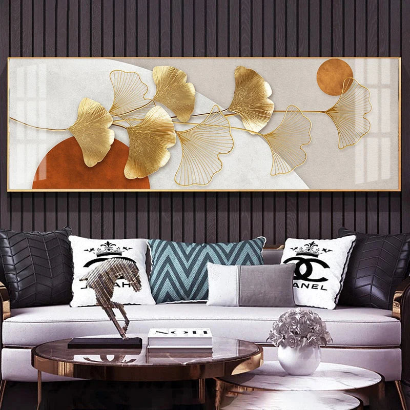 Modern Luxury Golden Feathers Gold Foil Deer Canvas Painting Wall Art Abstract Nordic Posters Prints for Living Room Decoration