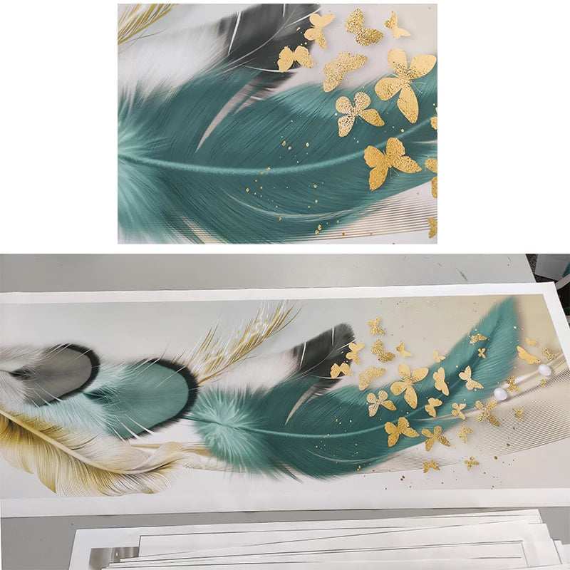 Modern Luxury Golden Feathers Gold Foil Deer Canvas Painting Wall Art Abstract Nordic Posters Prints for Living Room Decoration