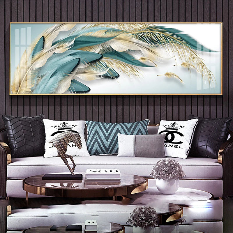 Modern Luxury Golden Feathers Gold Foil Deer Canvas Painting Wall Art Abstract Nordic Posters Prints for Living Room Decoration