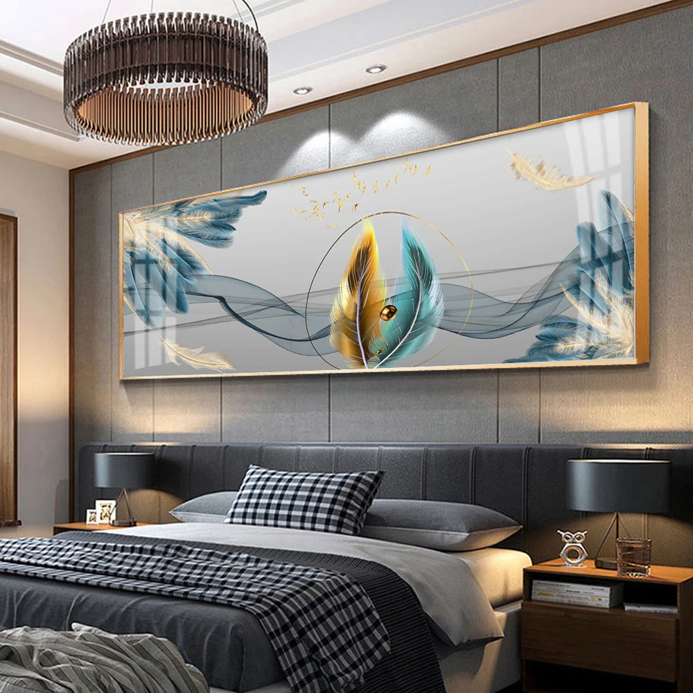 Modern Luxury Golden Feathers Gold Foil Deer Canvas Painting Wall Art Abstract Nordic Posters Prints for Living Room Decoration