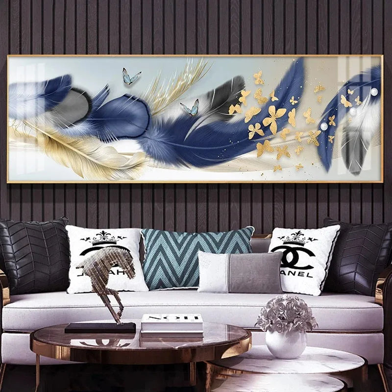 Modern Luxury Golden Feathers Gold Foil Deer Canvas Painting Wall Art Abstract Nordic Posters Prints for Living Room Decoration