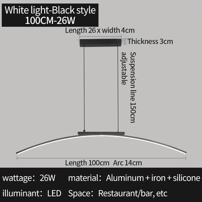 Contemporary Dining Room Pendant Light Sleek LED Arc Hanging Lamp Adjustable Brightness Energy Efficient Ideal for Kitchen Resta