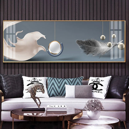 Modern Luxury Golden Feathers Gold Foil Deer Canvas Painting Wall Art Abstract Nordic Posters Prints for Living Room Decoration
