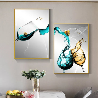 Abstract Luxury Wine Glass Canvas Wall Art Golden Sailboat Painting Dining Room Kitchen Decoration Posters and Prints Cuadros