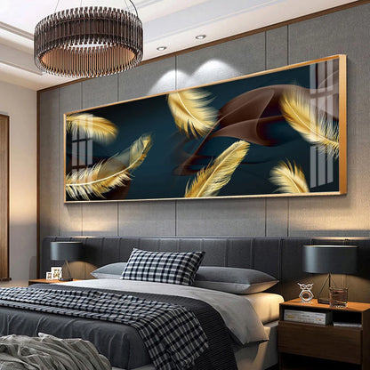 Modern Luxury Golden Feathers Gold Foil Deer Canvas Painting Wall Art Abstract Nordic Posters Prints for Living Room Decoration
